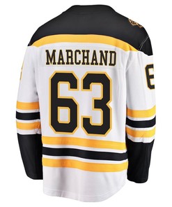 Brad Marchand 63 Boston Bruins Stanley Cup 2023 Playoffs Patch Away Breakaway Men Jersey - White - Robokeg