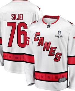 Brady Skjei 76 Carolina Hurricanes Stanley Cup 2023 Playoffs Patch Away Breakaway Men Jersey - White - Robokeg