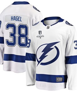Brandon Hagel 38 Tampa Bay Lightning Stanley Cup 2023 Playoffs Patch Away Breakaway Men Jersey - White - Robokeg