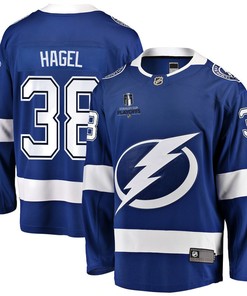 Brandon Hagel 38 Tampa Bay Lightning Stanley Cup 2023 Playoffs Patch Home Breakaway Men Jersey - Blue - Robokeg