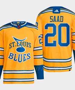 Brandon Saad 20 Reverse Retro 2.0 2022 St. Louis Blues Yellow Jersey Primegreen - Robokeg