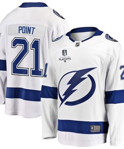 Brayden Point 21 Tampa Bay Lightning Stanley Cup 2023 Playoffs Patch Away Breakaway Men Jersey - White - Robokeg