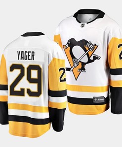 Brayden Yager #29 Pittsburgh Penguins 2023 NHL Draft Away Men Jersey - White/Yellow - Robokeg