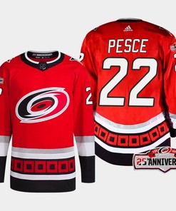 Brett Pesce 22 Carolina Hurricanes Red Jersey 2022-23 Third 25th Anniversary - Robokeg