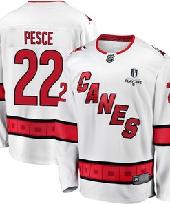Brett Pesce 22 Carolina Hurricanes Stanley Cup 2023 Playoffs Patch Away Breakaway Men Jersey - White - Robokeg