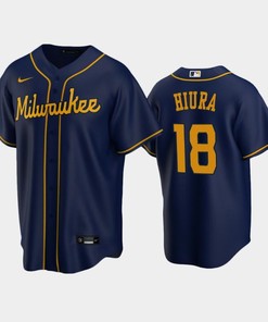 Brewers 18 Keston Hiura Alternate Navy Jersey - Robokeg
