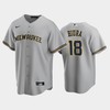 Brewers 18 Keston Hiura Road Gray Jersey - Robokeg