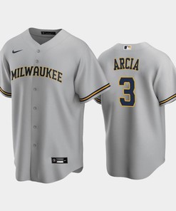 Brewers 3 Orlando Arcia Road Gray Jersey - Robokeg