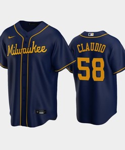 Brewers 58 Alex Claudio Alternate Navy Jersey - Robokeg