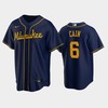 Brewers 6 Lorenzo Cain Alternate Navy Jersey - Robokeg
