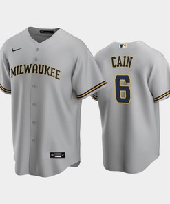 Brewers 6 Lorenzo Cain Road Gray Jersey - Robokeg