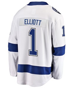 Brian Elliott 1 Tampa Bay Lightning Stanley Cup 2023 Playoffs Patch Away Breakaway Men Jersey - White - Robokeg