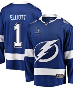 Brian Elliott 1 Tampa Bay Lightning Stanley Cup 2023 Playoffs Patch Home Breakaway Men Jersey - Blue - Robokeg