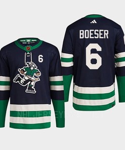 Brock Boeser 6 Reverse Retro 2.0 2022 Vancouver Canucks Navy Jersey Primegreen - Robokeg