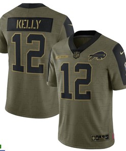 Buffalo Bills Jim Kelly 12 Nfl Olive 2021 Salute To Service Retired Player Men Jersey For Bills Fans - Robokeg
