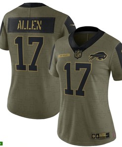 Buffalo Bills Josh Allen 17 Nfl Olive 2021 Salute To Service Retired Player Women Jersey For Bills Fans - Robokeg