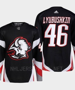 Buffalo Sabres 2022-23 Goathead Third Ilya Lyubushkin 46 Black Primegreen Jersey Men's - Robokeg
