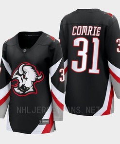 Buffalo Sabres Eric Comrie 31 Black Goathead Third Premier 2022-23 Jersey Women - Robokeg