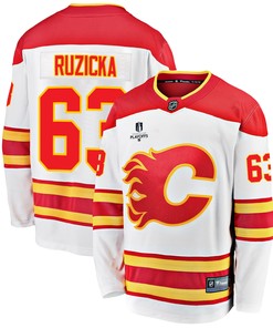 Calgary Flames Adam Ruzicka 63 Away 2022 Stanley Cup Playoffs Breakaway Men Jersey - White - Robokeg