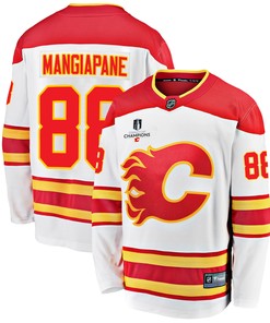 Calgary Flames Andrew Mangiapane 88 Away 2022 Stanley Cup Champions Breakaway Men Jersey - White - Robokeg
