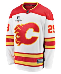 Calgary Flames Dillon Dube 29 Away 2022 Stanley Cup Champions Breakaway Men Jersey - White - Robokeg
