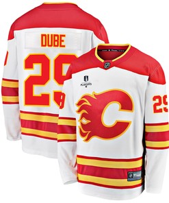Calgary Flames Dillon Dube 29 Away 2022 Stanley Cup Playoffs Breakaway Men Jersey - White - Robokeg