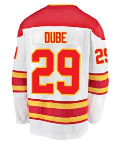 Calgary Flames Dillon Dube 29 Away 2022 Stanley Cup Playoffs Breakaway Men Jersey - White - Robokeg