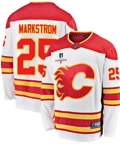 Calgary Flames Jacob Markstrom 25 Away 2022 Stanley Cup Champions Breakaway Men Jersey - White - Robokeg