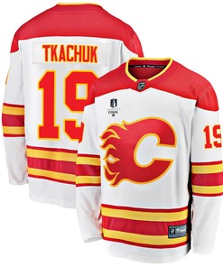 Calgary Flames Matthew Tkachuk 19 Away 2022 Stanley Cup Final Breakaway Men Jersey - White - Robokeg