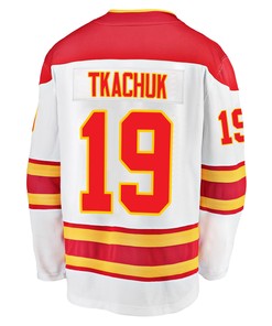 Calgary Flames Matthew Tkachuk 19 Away 2022 Stanley Cup Playoffs Breakaway Men Jersey - White - Robokeg