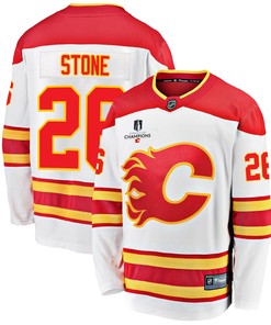 Calgary Flames Michael Stone 26 Away 2022 Stanley Cup Champions Breakaway Men Jersey - White - Robokeg