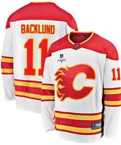 Calgary Flames Mikael Backlund 11 Away 2022 Stanley Cup Playoffs Breakaway Men Jersey - White - Robokeg