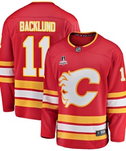 Calgary Flames Mikael Backlund 11 Home 2022 Stanley Cup Playoffs Breakaway Men Jersey - Red - Robokeg