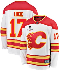 Calgary Flames Milan Lucic 17 Away 2022 Stanley Cup Champions Breakaway Men Jersey - White - Robokeg