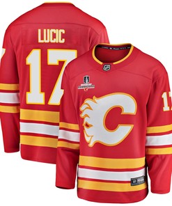 Calgary Flames Milan Lucic 17 Home 2022 Stanley Cup Champions Breakaway Men Jersey - Red - Robokeg