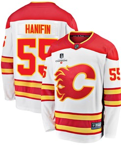 Calgary Flames Noah Hanifin 55 Away 2022 Stanley Cup Champions Breakaway Men Jersey - White - Robokeg