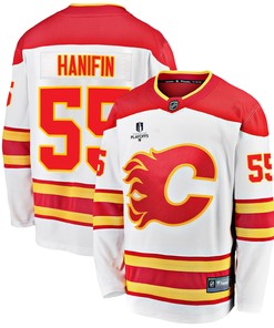 Calgary Flames Noah Hanifin 55 Away 2022 Stanley Cup Playoffs Breakaway Men Jersey - White - Robokeg