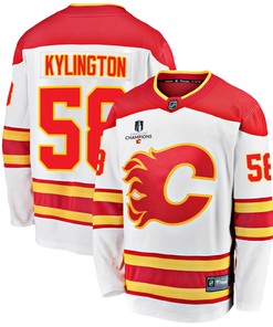 Calgary Flames Oliver Kylington 58 Away 2022 Stanley Cup Champions Breakaway Men Jersey - White - Robokeg