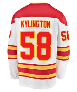 Calgary Flames Oliver Kylington 58 Away 2022 Stanley Cup Playoffs Breakaway Men Jersey - White - Robokeg