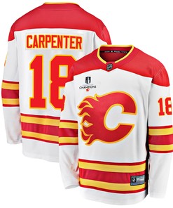 Calgary Flames Ryan Carpenter 18 Away 2022 Stanley Cup Champions Breakaway Men Jersey - White - Robokeg