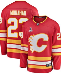 Calgary Flames Sean Monahan 23 Home 2022 Stanley Cup Playoffs Breakaway Men Jersey - Red - Robokeg