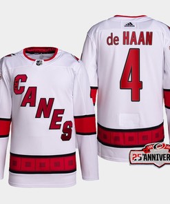 Carolina Hurricanes Calvin de Haan 4 White Away Jersey 2022-23 - Robokeg