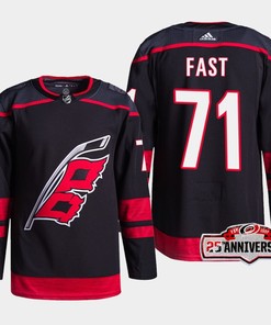 Carolina Hurricanes Jesper Fast 71 Black 25th Anniversary 2022-23 Home Jersey - Robokeg
