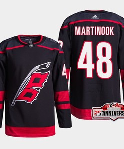 Carolina Hurricanes Jordan Martinook 48 Black 25th Anniversary 2022-23 Home Jersey - Robokeg
