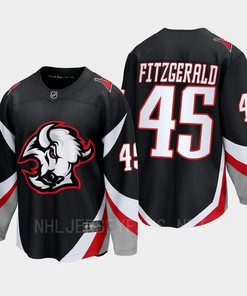 Casey Fitzgerald 45 Buffalo Sabres 2022-23 Goathead Third Premier Breakaway Player Black Jersey - Robokeg