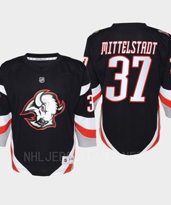 Casey Mittelstadt 37 Buffalo Sabres 2022-23 Goathead Third Player Youth Jersey Black - Robokeg