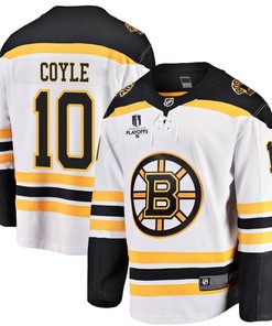 Charlie Coyle 10 Boston Bruins Stanley Cup 2023 Playoffs Patch Away Breakaway Men Jersey - White - Robokeg