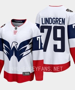 Charlie Lindgren 79 Washington Capitals 2023 Jersey Stadium White Primegreen - Robokeg