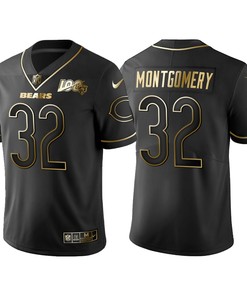 Chicago Bears David Montgomery 100th Anniversary Black Gold Logo Jersey - Robokeg