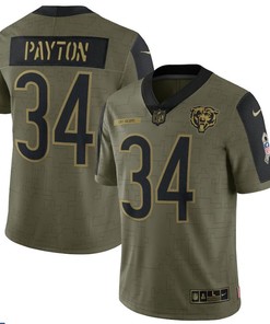 Chicago Bears Walter Payton 34 Nfl Olive 2021 Salute To Service Retired Player Men Jersey For Bears Fans - Robokeg